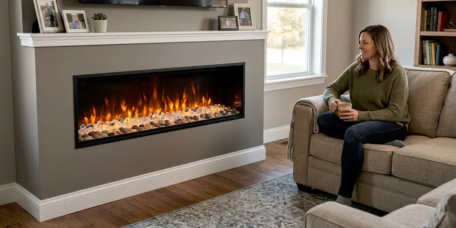Electric Fireplace With Crystal and Pebble Embers Howell